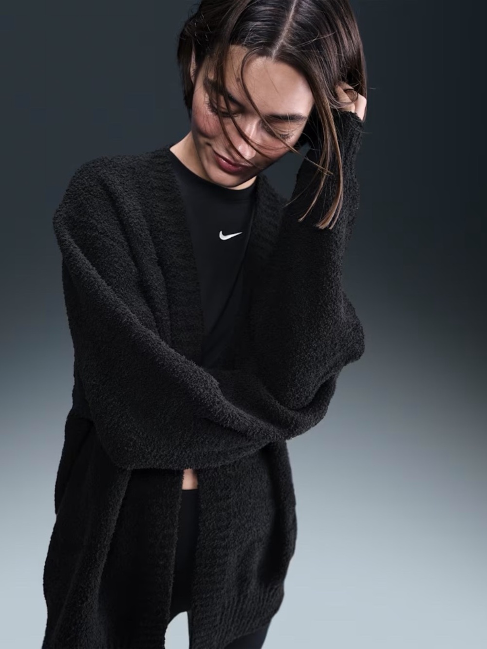 Nike Sportswear Phoenix Cozy Bouclé Cardigan, Size Large, Black